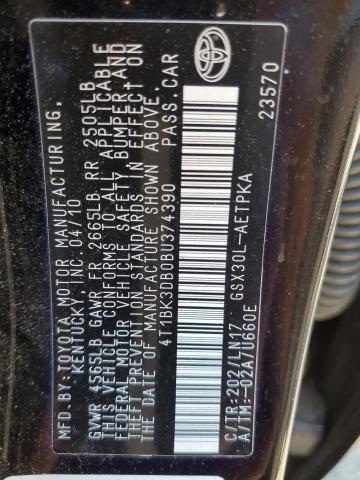 Foto 10 de la subasta – 2011 TOYOTA AVALON BAS con VIN 4T1BK3DB0BU374390