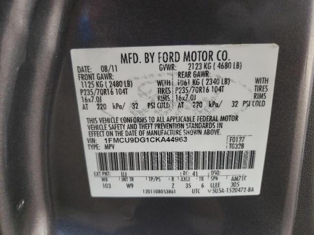 Photo 10 from auction – 2012 FORD ESCAPE XLT with VIN 1FMCU9DG1CKA44963