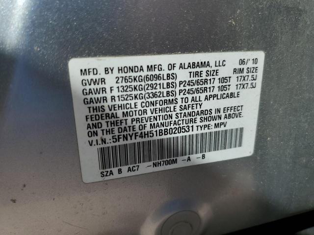 Photo 10 from auction – 2011 HONDA PILOT EXL with VIN 5FNYF4H51BB020531