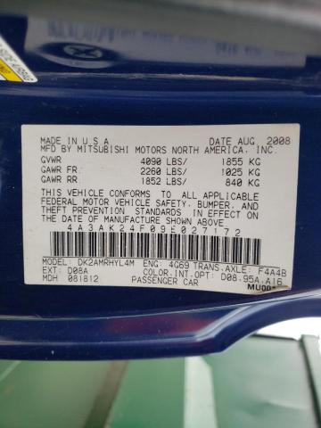 Photo 10 from auction – 2009 MITSUBISHI ECLIPSE GS with VIN 4A3AK24F09E027172
