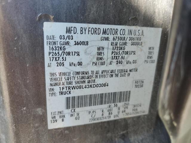 Photo 10 from auction – 2003 FORD F150 SUPER with VIN 1FTRW08L43KD03084