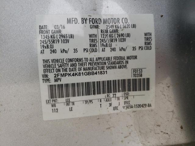 Photo 10 from auction – 2016 FORD EDGE TITAN with VIN 2FMPK4K81GBB41831