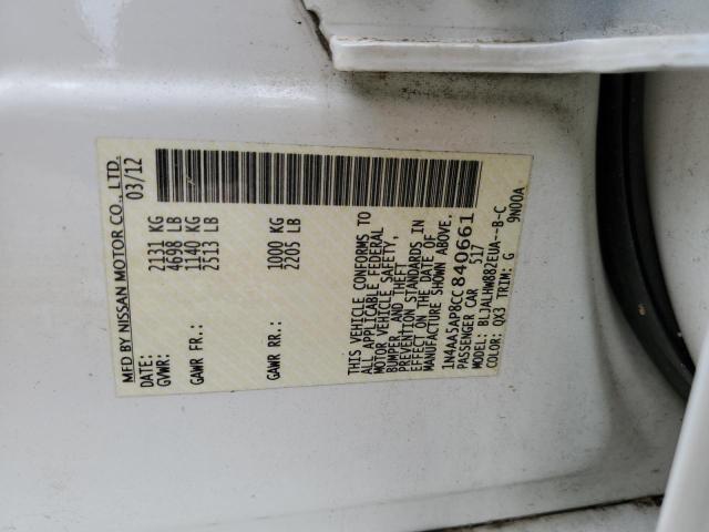 Photo 10 from auction – 2012 NISSAN MAXIMA S with VIN 1N4AA5AP8CC840661