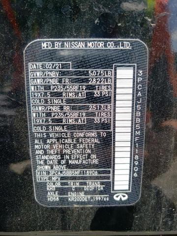 Photo 10 from auction – 2021 INFINITI QX50 LUXE with VIN 3PCAJ5BB5MF118906