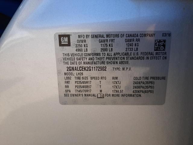 Photo 10 from auction – 2016 CHEVROLET EQUINOX LT with VIN 2GNALCEK2G1172902