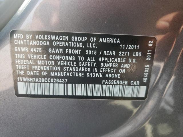 Photo 10 from auction – 2012 VOLKSWAGEN PASSAT SE with VIN 1VWBH7A39CC026437