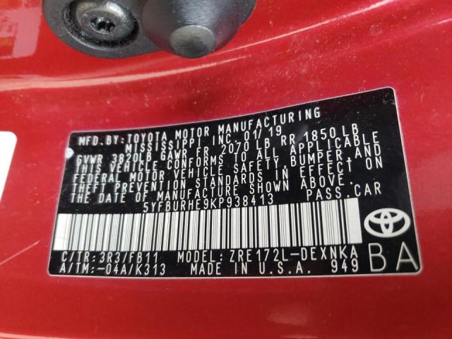Photo 10 from auction – 2019 TOYOTA COROLLA L with VIN 5YFBURHE9KP938413