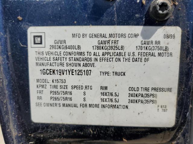 Photo 10 from auction – 2000 CHEVROLET SILVERADO with VIN 1GCEK19V1YE125107