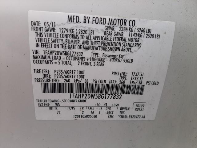 Photo 10 from auction – 2011 FORD TAURUS SE with VIN 1FAHP2DW5BG177832