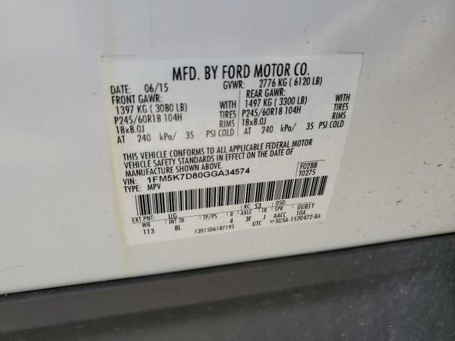Photo 10 from auction – 2016 FORD EXPLORER X with VIN 1FM5K7D80GGA34574