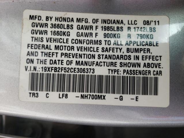 Photo 10 from auction – 2012 HONDA CIVIC LX with VIN 19XFB2F52CE306373