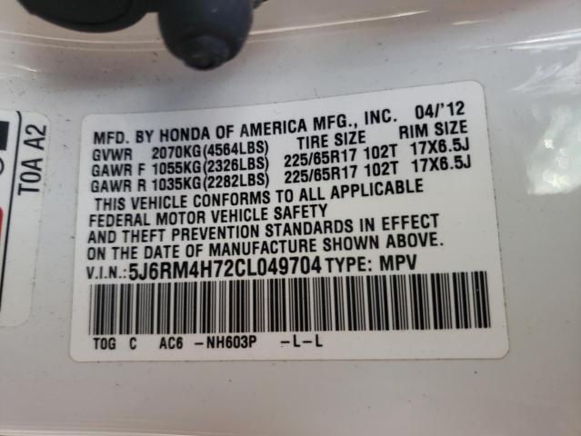 Photo 10 from auction – 2012 HONDA CR-V EXL with VIN 5J6RM4H72CL049704
