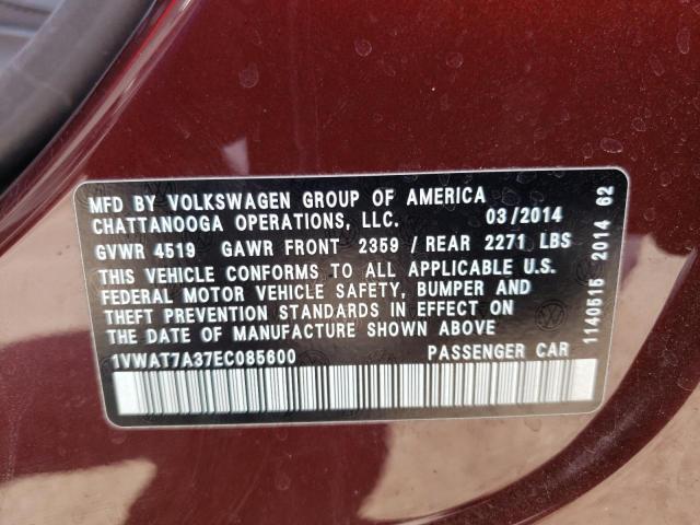 Photo 10 from auction – 2014 VOLKSWAGEN PASSAT S with VIN 1VWAT7A37EC085600