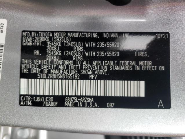 Photo 10 from auction – 2022 TOYOTA HIGHLANDER with VIN 5TDLZRBH5NS165492