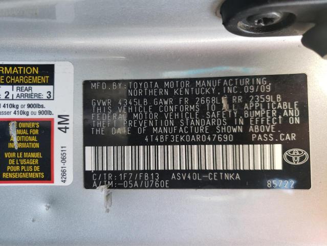 Photo 10 from auction – 2010 TOYOTA CAMRY BASE with VIN 4T4BF3EK0AR047690