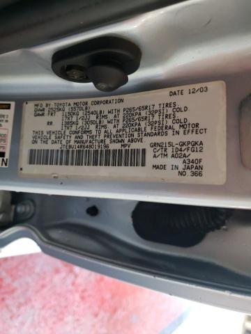 Photo 10 from auction – 2004 TOYOTA 4RUNNER SR with VIN JTEBU14R648019196