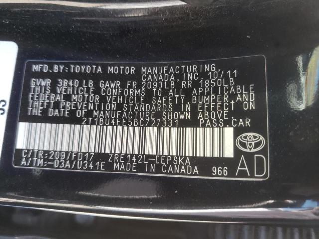 Photo 10 from auction – 2011 TOYOTA COROLLA BA with VIN 2T1BU4EE5BC727331