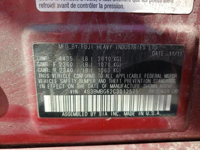 Photo 10 from auction – 2012 SUBARU LEGACY 2.5 with VIN 4S3BMBG62C3012575