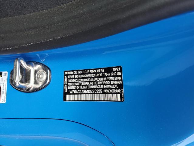 Photo 10 from auction – 2022 PORSCHE CAYMAN GT4 with VIN WP0AC2A85NS275225