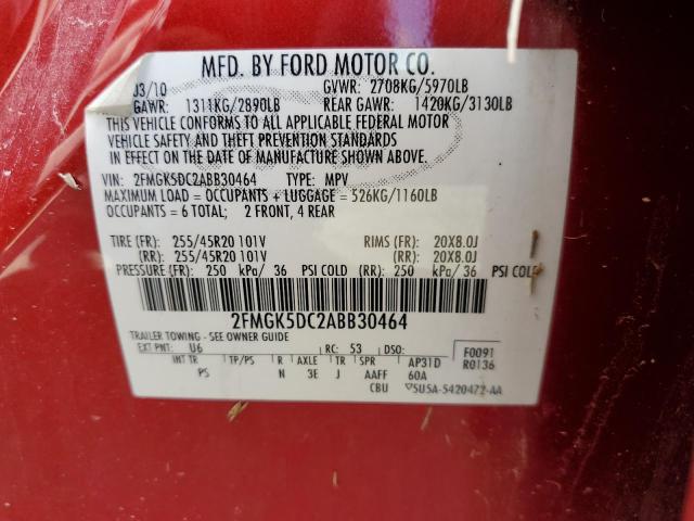 Photo 10 from auction – 2010 FORD FLEX LIMIT with VIN 2FMGK5DC2ABB30464