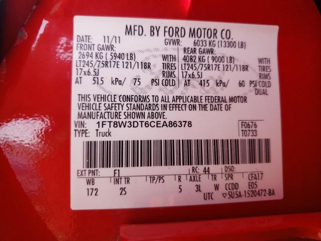 Photo 10 from auction – 2012 FORD F350 SUPER with VIN 1FT8W3DT6CEA86378