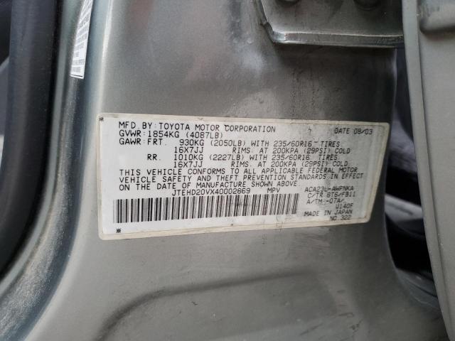 Photo 10 from auction – 2004 TOYOTA RAV4 with VIN JTEHD20VX40002869