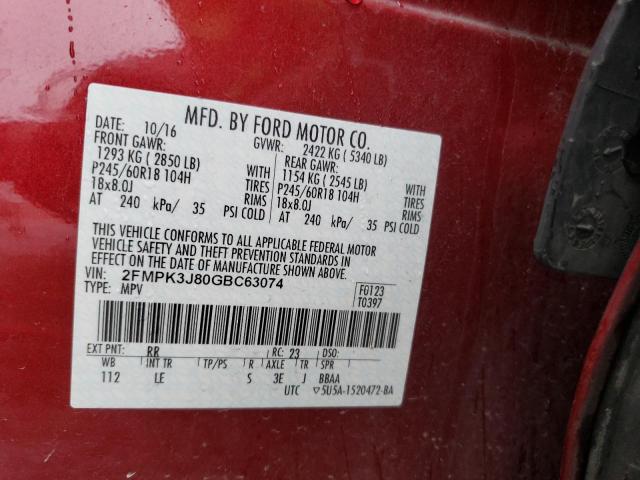 Photo 10 from auction – 2016 FORD EDGE SEL with VIN 2FMPK3J80GBC63074
