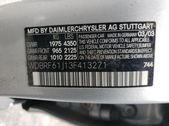 Photo 10 from auction – 2003 MERCEDES-BENZ C 240 with VIN WDBRF61J13F413271