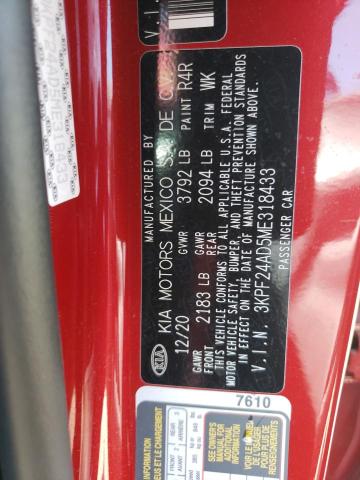 Photo 10 from auction – 2021 KIA FORTE FE with VIN 3KPF24AD5ME318433