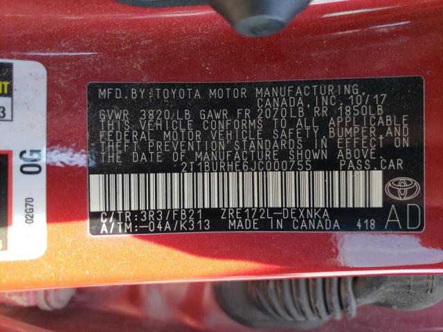 Photo 10 from auction – 2018 TOYOTA COROLLA L with VIN 2T1BURHE6JC000755