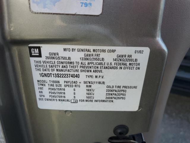 Photo 10 from auction – 2002 CHEVROLET TRAILBLAZE with VIN 1GNDT13S222374040
