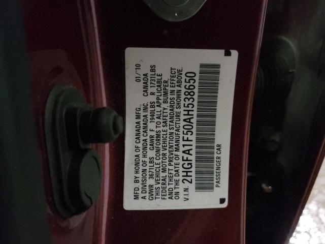 Photo 10 from auction – 2010 HONDA CIVIC LX with VIN 2HGFA1F50AH538650
