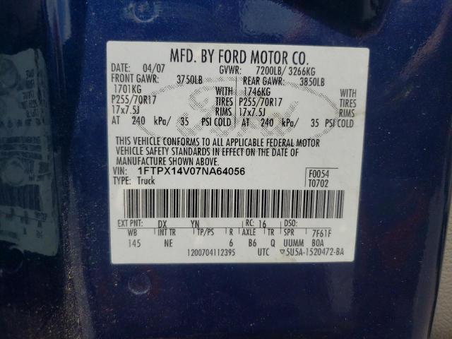 Photo 10 from auction – 2007 FORD F150 with VIN 1FTPX14V07NA64056