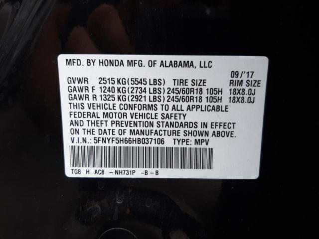 Photo 10 from auction – 2017 HONDA PILOT EXL with VIN 5FNYF5H66HB037106