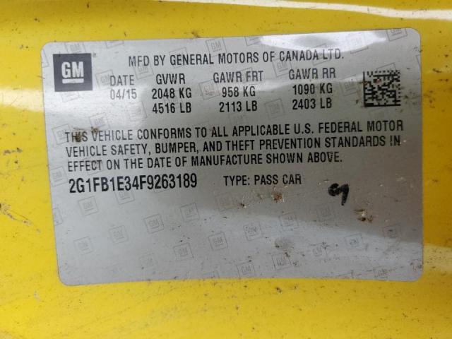 Photo 10 from auction – 2015 CHEVROLET CAMARO LS with VIN 2G1FB1E34F9263189