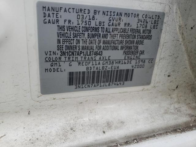 Photo 10 from auction – 2018 NISSAN VERSA S with VIN 3N1CN7AP1JL874643