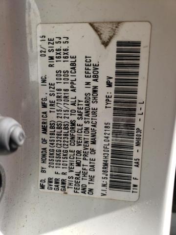Photo 10 from auction – 2015 HONDA CR-V LX with VIN 5J6RM4H30FL042185