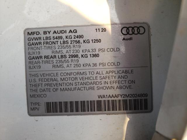 Photo 10 from auction – 2021 AUDI Q5 PREMIUM with VIN WA1AAAFY2M2024809