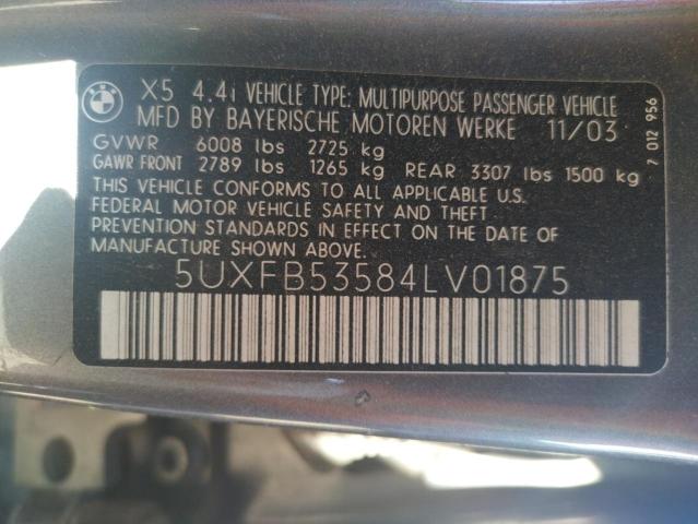 Photo 10 from auction – 2004 BMW X5 4.4I with VIN 5UXFB53584LV01875