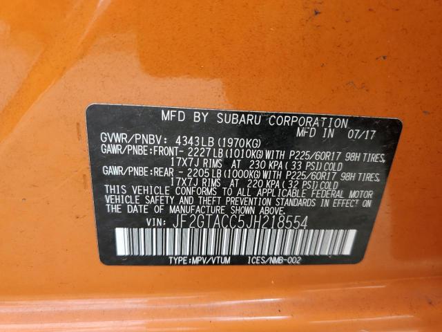 Photo 10 from auction – 2018 SUBARU CROSSTREK with VIN JF2GTACC5JH218554