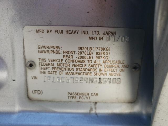 Photo 10 from auction – 2004 SUBARU IMPREZA RS with VIN JF1GD67524H515408