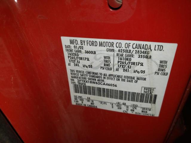 Photo 10 from auction – 2002 FORD F150 with VIN 2FTRX18W62CA46056
