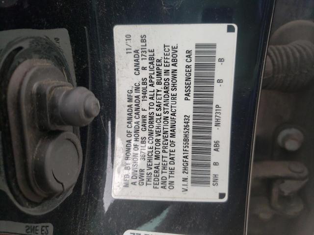Photo 10 from auction – 2011 HONDA CIVIC LX with VIN 2HGFA1F55BH526432