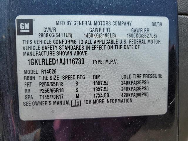 Photo 10 from auction – 2010 GMC ACADIA SLE with VIN 1GKLRLED1AJ116730