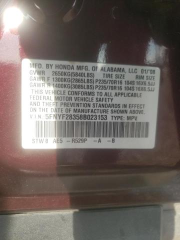 Photo 10 from auction – 2008 HONDA PILOT SE with VIN 5FNYF28358B023153