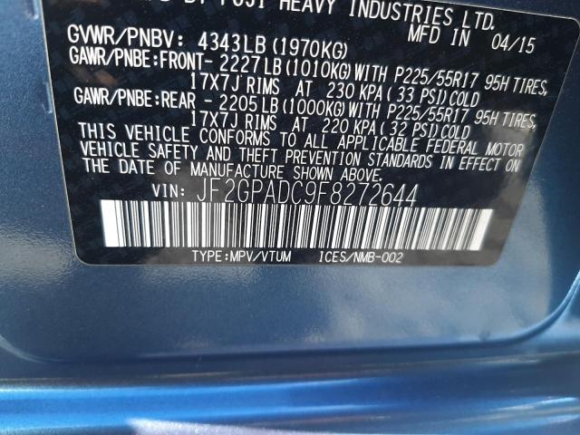 Photo 10 from auction – 2015 SUBARU XV CROSSTR with VIN JF2GPADC9F8272644