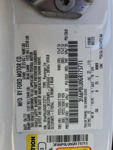 Photo 10 from auction – 2016 FORD FUSION SE with VIN 3FA6P0LU0GR175711