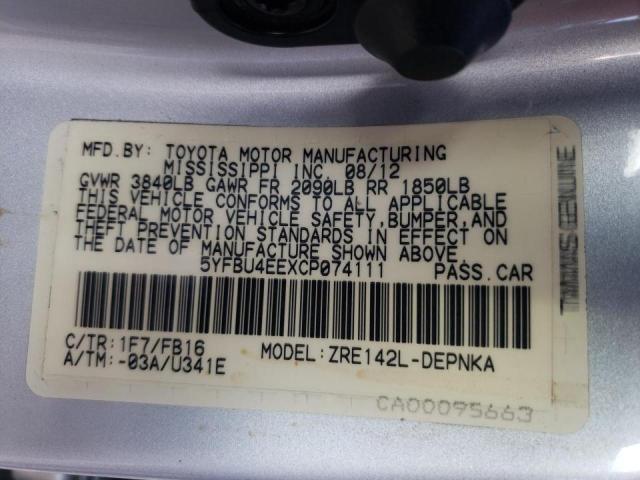 Photo 10 from auction – 2012 TOYOTA COROLLA BA with VIN 5YFBU4EEXCP074111
