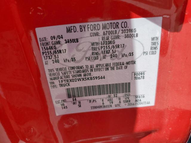 Photo 10 from auction – 2005 FORD F150 with VIN 1FTRX02WX5KB59544