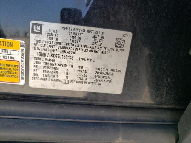 Photo 10 from auction – 2014 CHEVROLET TRAVERSE L with VIN 1GNKVJKD7EJ138448